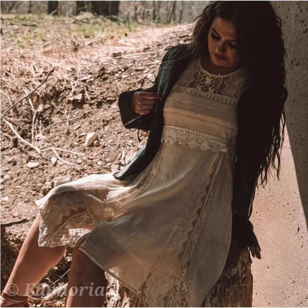 SALE A'reve handmade lace detailed asymmetric dress cream - Picture 8 of 8